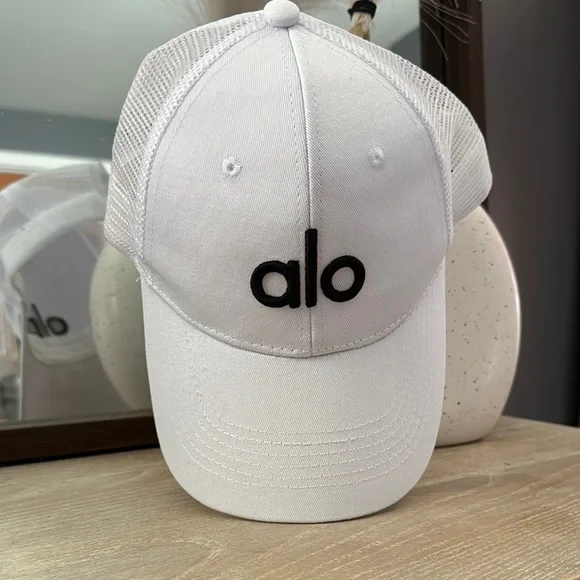 ALO Yoga | Accessories | Alo Yoga White Black Logo Hat | Poshmark